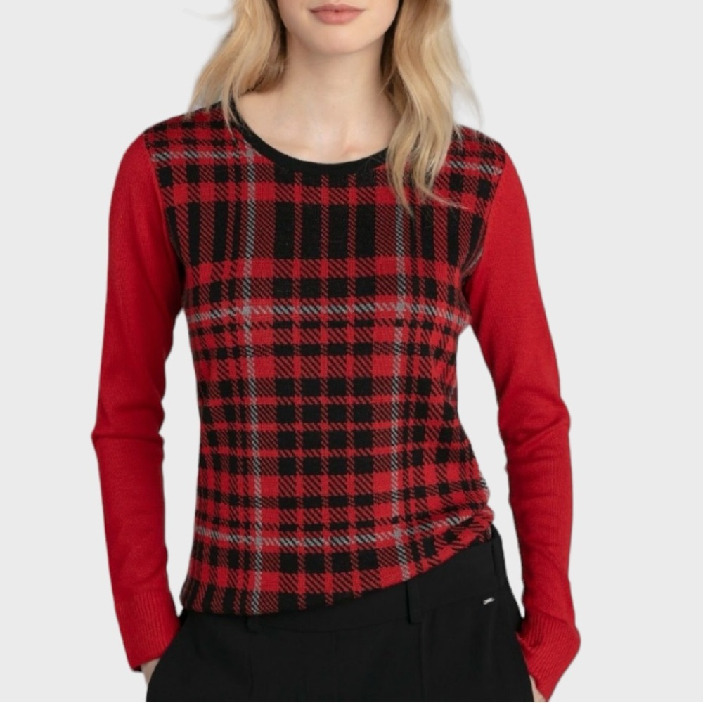 Claudia Sträter Red Plaid Wool-Blend Sweater 38
